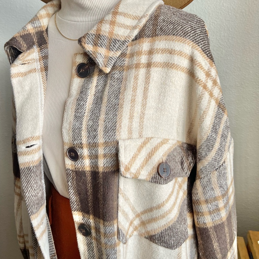 Fall Vibes Plaid Oversized Great for Layering Trench Shacket - Picture 6 of 11